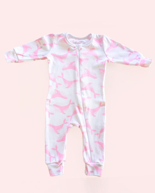Organic Full Bodysuit - Pink Whale