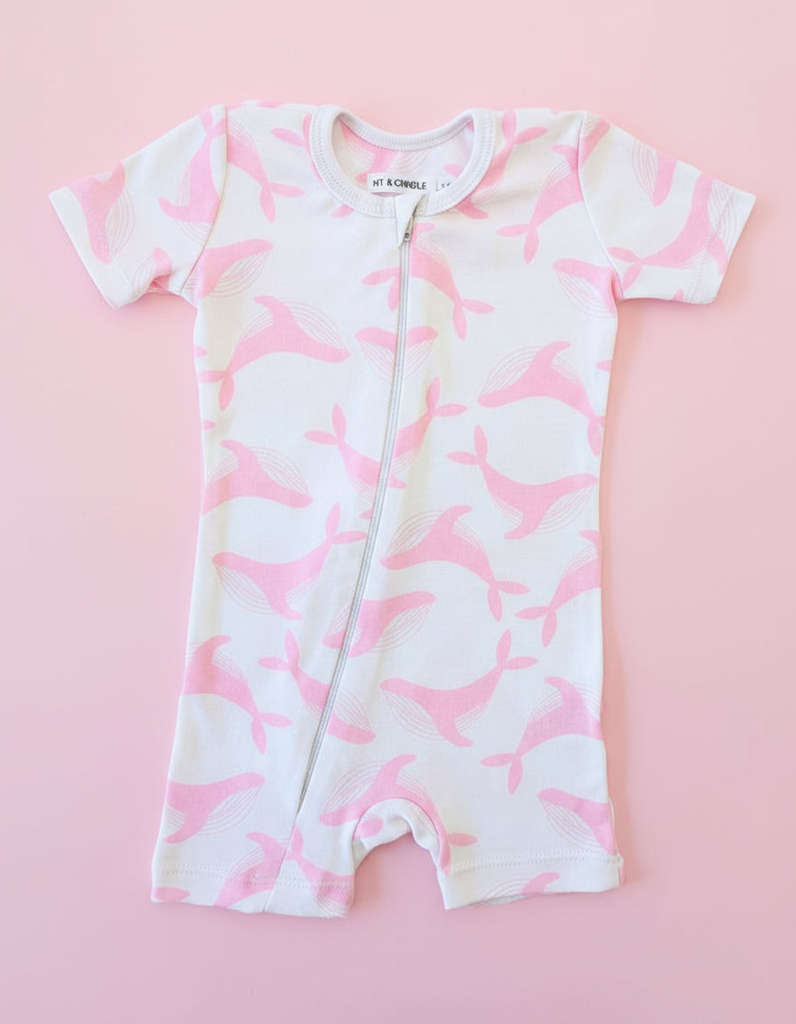 Short Sleeve Romper - Pink Whale