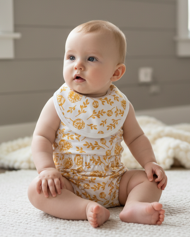 Baby in matching baby clothes