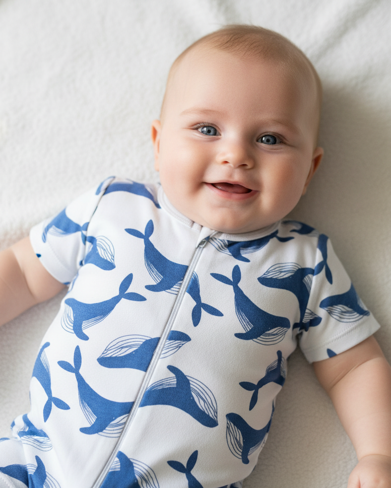Short Sleeve Romper - Whale