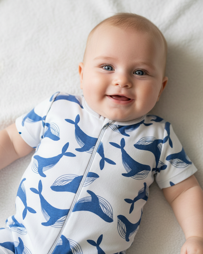 Short Sleeve Romper - Whale