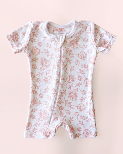 Short Sleeve Romper - Blush Peony