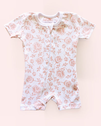 Short Sleeve Romper - Blush Peony