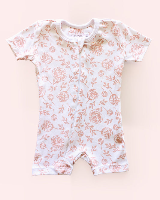 Short Sleeve Romper - Blush Peony