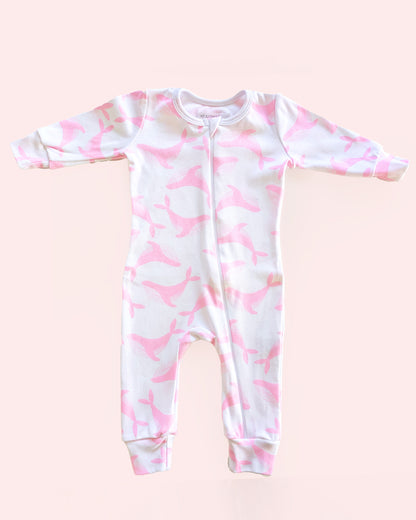 Organic Full Bodysuit - Pink Whale