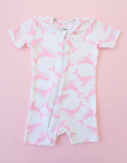 Short Sleeve Romper - Pink Whale