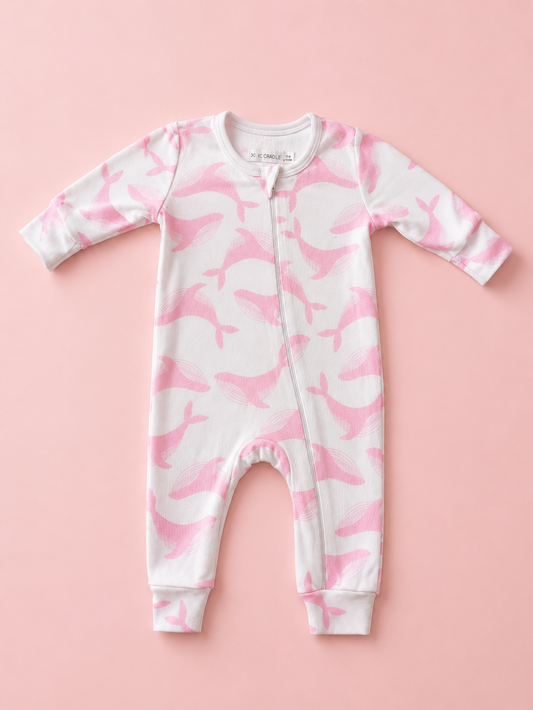 Organic Full Bodysuit - Pink Whale
