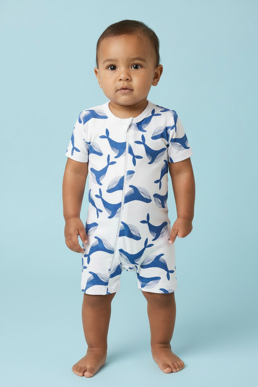 Short Sleeve Romper - Whale