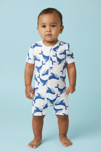 Short Sleeve Romper - Whale