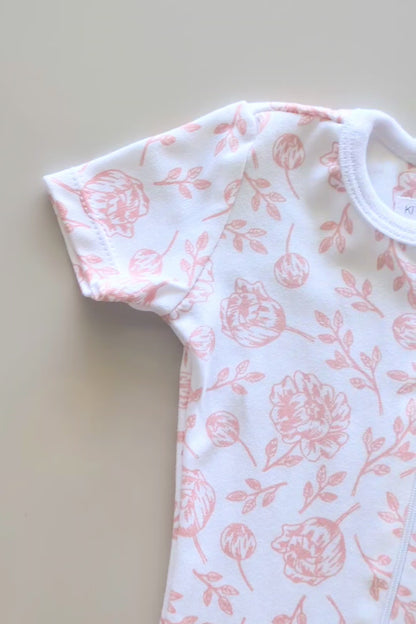 Short Sleeve Romper - Blush Peony