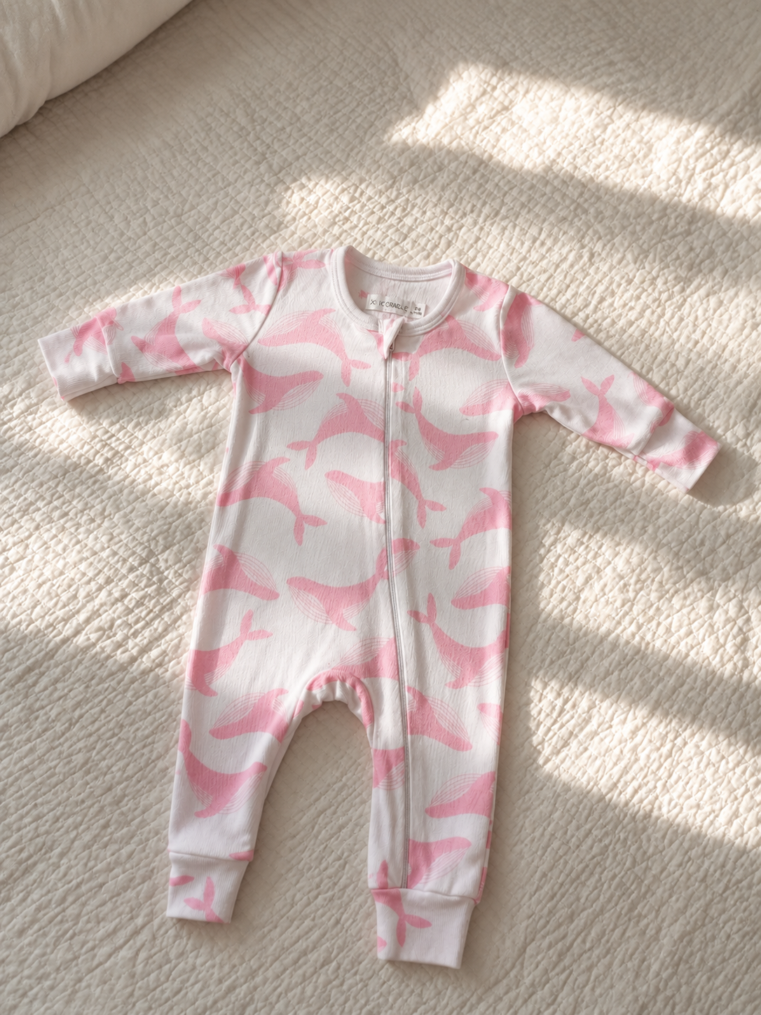 Organic Full Bodysuit - Pink Whale