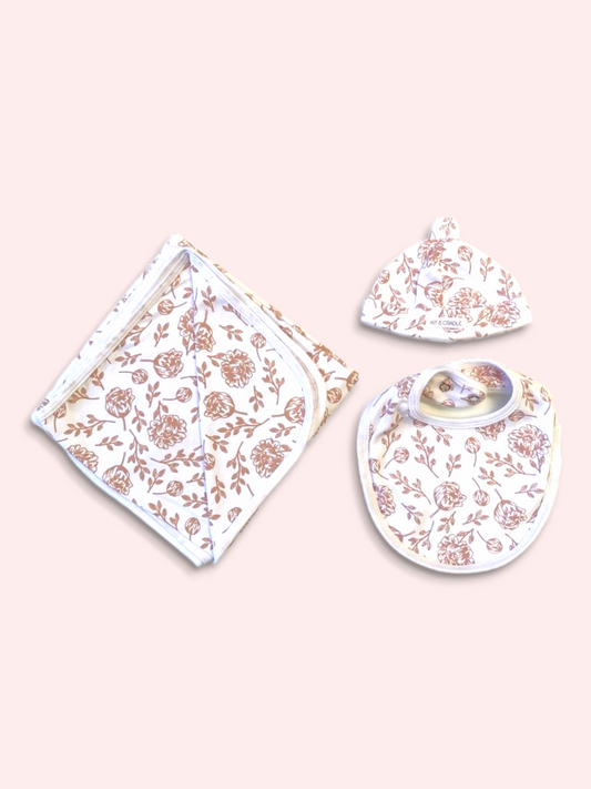 Newborn Accessories Bundle with Beanie - Blush Peony