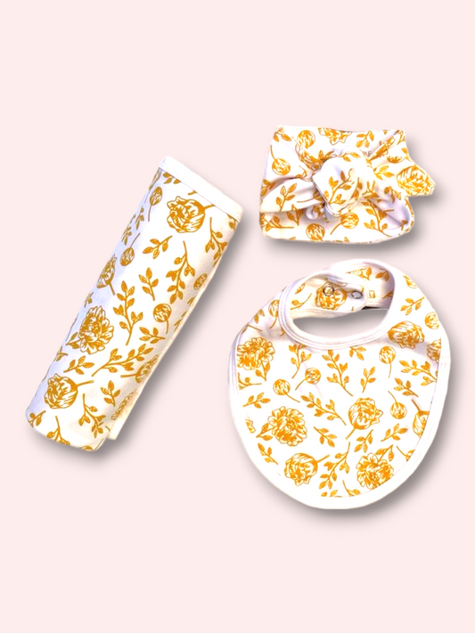 Newborn Accessories Bundle with Headband - Golden Peony
