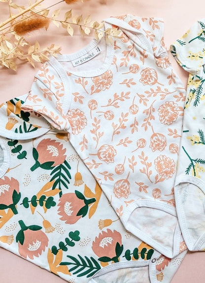SALE Short Sleeve Bodysuit - Blush Peony